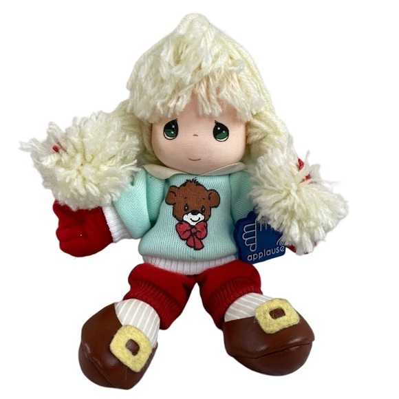 NWT Precious Moments Applause Vintage Stuffed Doll Blond Braids Bear Sweater - Picture 1 of 9